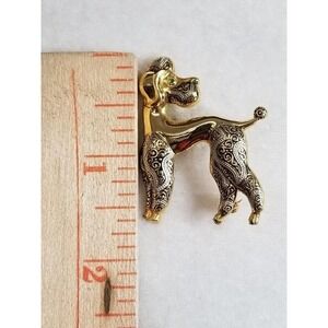 Vintage '60's Spanish Damascene Jewelry Poodle Dog Brooch, Toledo Signed Spain